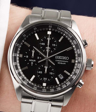 Orologio Uomo Seiko Quartz Chronograph Quadrante Nero Bracciale Acciaio SSB379