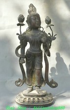 Statua dea illuminazione buddismo Tara Mahayana supporto bronzo antico 18,8''