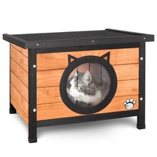 VOUNOT® Casetta per Gatti in Legno con Porta Design Orecchie di Gatto Cuccia da