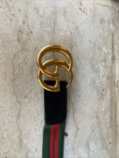 Cintura Gucci uomo vintage pelle nera, fibbia doppia g placcata oro
