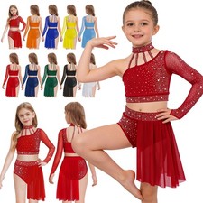 US Girls Lyrical Dance Dress Latin Jazz Figure Skating Costume Ballet Leotard