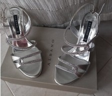 Scarpe eleganti donna con scatola, Sandali argento con strass, ALBANO, numero 36