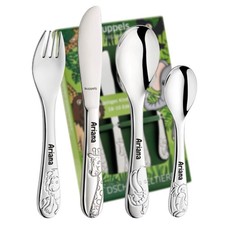 Posate Bambino 4-teilig con Incisione – Animali Della Giungla Personalizzato