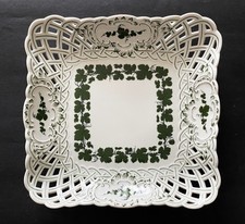 MANIFATTURA MEISSEN VASSOIO CEBTROTAVOLA SVUOTATASCHE IN PORCELLANA DECORO VERDE