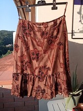 Kristina Ti gonna donna seta cotone tg.40 marrone ricamo fiori lunga 60 cm usato