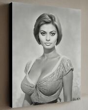 Quadro Sophia Loren con COA - Tela incorniciata 40X30 cm arte post-impressionista nudo