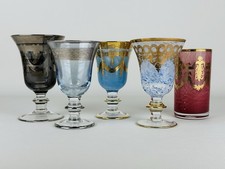 5 Bicchieri Da Collezione Con Ghirlande Incise E Dipinti In Argento E Oro 24kt