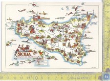 Postcard sicily map 1950s - postcard,