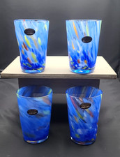 Set 4 bicchieri confetti blu in vetro soffiato a mano pizzicato Murano