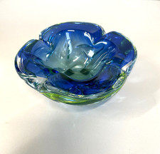 VINTAGE BOWL SVOTATASCHE VETRO Murano SOMMERSO BLU GIALLO FLUO ø 15 cm ANNI '70