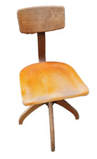 50er Anni Antico Lehrer Sedia IN Legno / da Ufficio Girevole Scuola, M. Molla