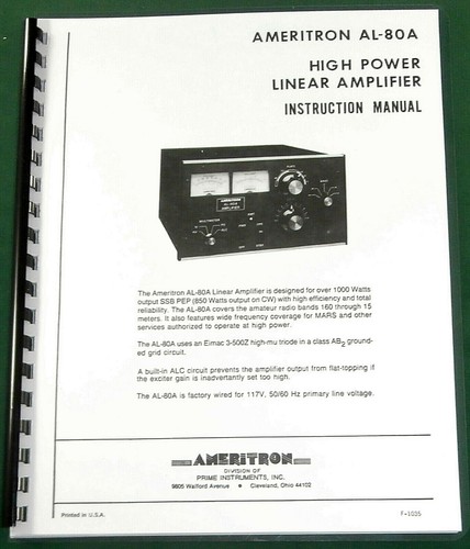 Ameritron 80a manuale - ameritron, al-80a