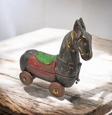 Vintage ▾ Cavallo Di Legno Su Ruote Figurina Casella Di Spezie Vecchio