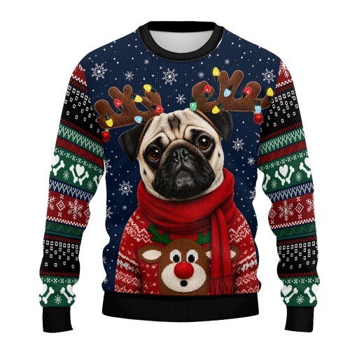 Maglione carlino cane brutto - maglione,