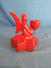 Candelabro Porta Candela Angelo Porcellana Rossa Anni 60 Antico Vintage