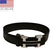 Cintura uomo elegante moda pelle PU ottone fibbia argento nera taglia 48