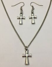COLLANA + ORECCHINI CON CIONDOLO "croce" PACE punk ARGENTO IDEA REGALO MODA