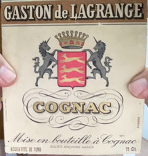 ETICHETTA ÉTIQUETTE LABEL GASTON DE LAGRANGE COGNAC PARIS LION FRANCE-206-1115