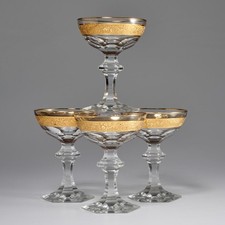 Antico Vetro Champagne Coupè Cristallo Taglio Piede Esagonale Pesante Incrostato Oro B