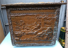 Baule In Legno Con Lastre Di Ottone Con Rilievi Del 800'
