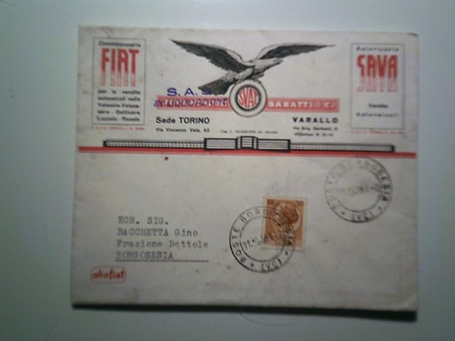 Busta viaggiata fiat - "fiat, baratti