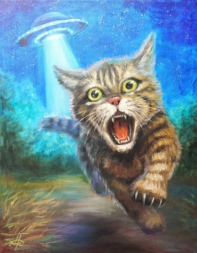 Divertente ufo gatto - divertente, dipinto