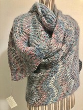 Stola lana punto brioche ai ferri toni pastello + azzurro