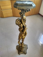 COLONNA PORTAVASO CON PUTTO DORATO IN LEGNO INTAGLIATO