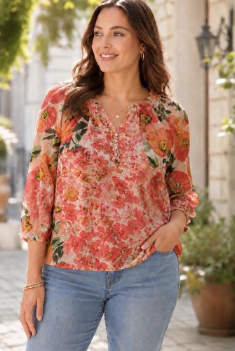 Blusa chiffon floreale fico - blusa, in
