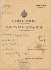 1898 VENEZIA Certificato di Vaccinazione Segreteria Ufficio d’Igiene