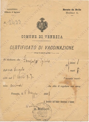 1898 venezia certificato - 1898,