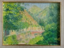 Orlando Grosso Paesaggio entroterra di Genova Olio su tela 31x23 cm Ottimo