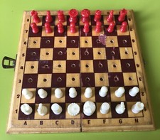 Mini scacchiera da viaggio completa pieghevole in legno vintage