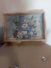 Vassoio Di Natale In Legno Decorato A Mano Con Diamantini Colorati