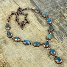Collana artigianale elettroformata catena pietre preziose neon apatite ovale rame gioielli