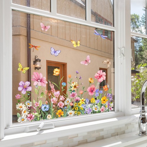 Floral window decals for glass - window,