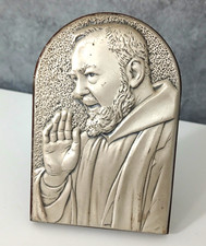 Quadretto Icona Padre Pio in Legno e Placca Argento Vintage