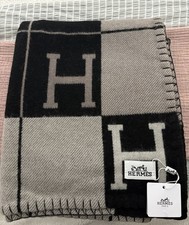 Coperta Hermes Lana Cashmere Avalon Nuova | Écru/Gris Foncé (Nero/Bianco)
