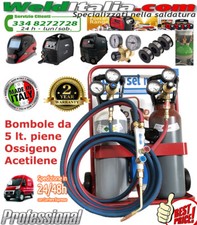 BOMBOLE SALDATURA AUTOGENA KIT CANNELLO OSSIGENO ACETILENE 5 LT. CARRELLO PIENE