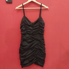 H&M abito tubino corto M drappeggiato arricciato nero a V aderente