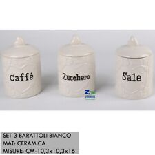 SET 3 TRIS BARATTOLO CUCINA CERAMICA BIANCA SALE ZUCCHERO CAFFE' ART. 34713