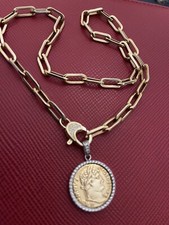 Collana in argento 925,placcata oro giallo,medaglia,zircone 