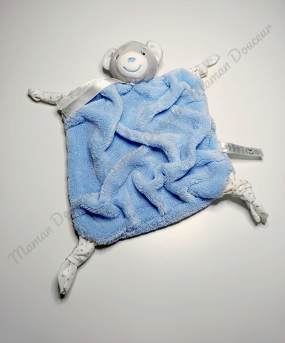Doudou plat ours gris - blanc, et