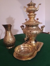 SAMAVAR elettrico, in ghisa e ottone del 1970, con vasoio, teiera e acessori