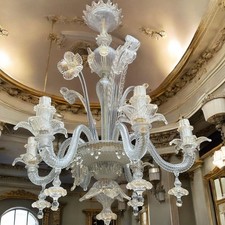 Lampadario Antico Veneziano 6 Luci – Murano Vetro Soffiato con Fiori e Oro Zecch