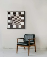 Quadro Dipinto Moderno A Mano Geometrico Optical Art Illusione Ottica Cubo Hole