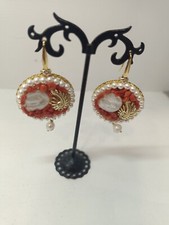 Orecchini artigianali pendenti Corallo rosso Perle
