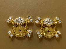 Orecchini a perno oro giallo massiccio 14 carati teschio e ossa incrociate zirconi gotico punk rock borchie