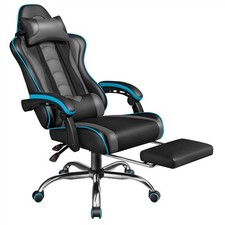 Sedia da Gaming Ergonomica Massaggio Poggiapiedi Poltrona Reclinabile in Similcu