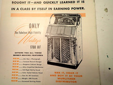 Giornale macchina monete originale 1954 1700 Wurlitzer Seeburg M100G pubblicità Sodashoppe